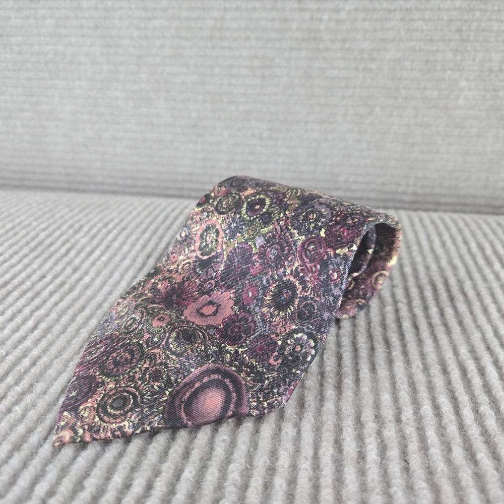 Park Lane Mens Burgundy Abstract Floral Italian Silk Hand Made Necktie